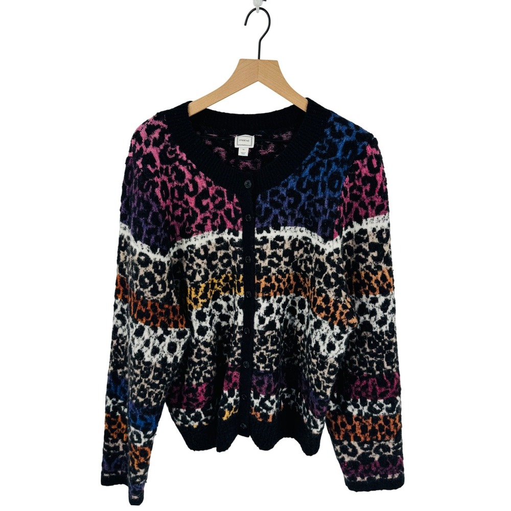 Maeve Anthropologie Leopard Print Cardigan Animal Knit Sweater Medium